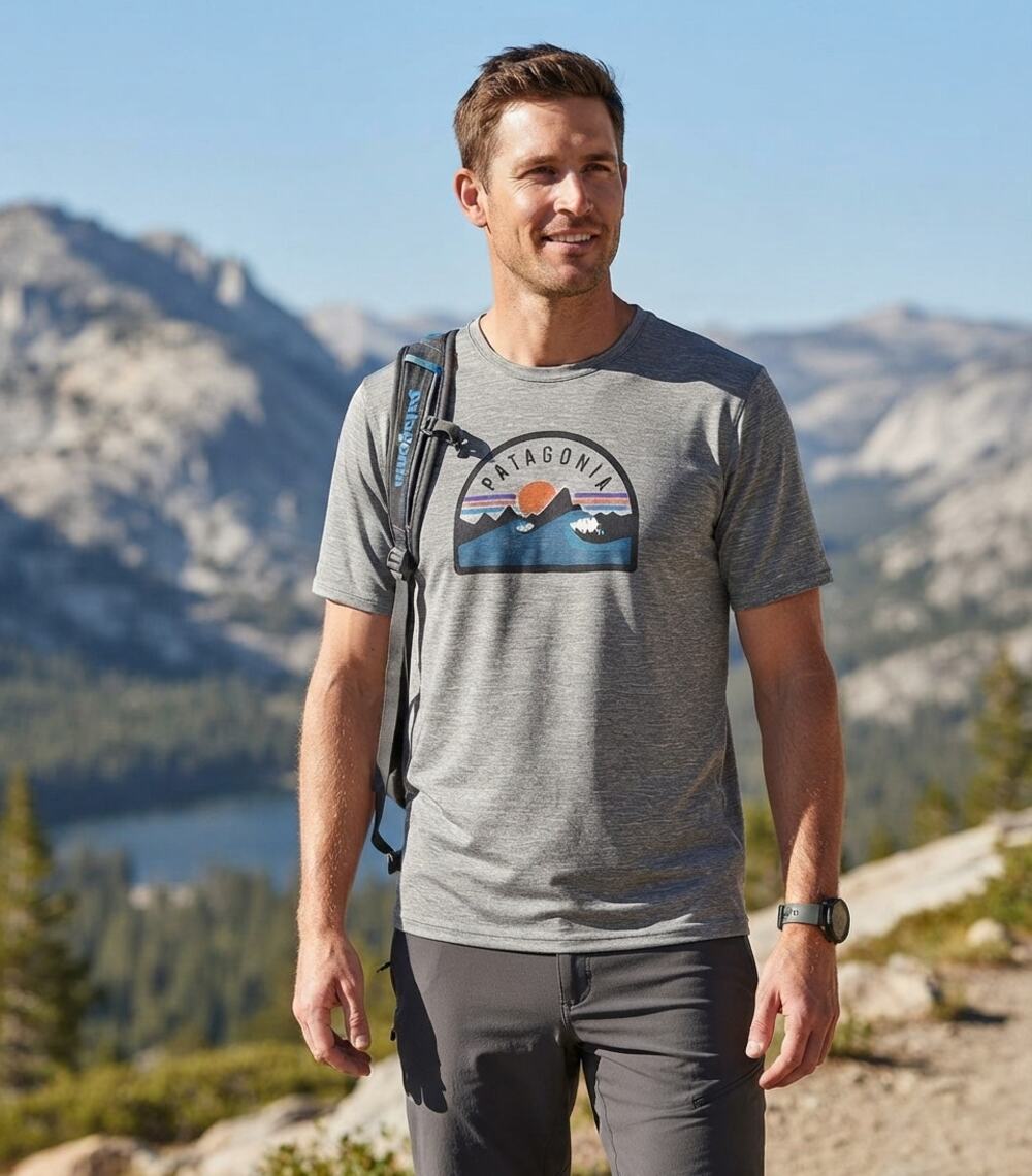 Patagonia Capilene Cool Daily Graphic Tee Shirt Mens Gray 50+ UPF Sun Outdoor L